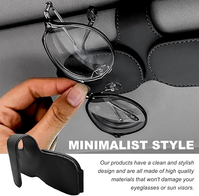DXNQ Sunglass Holder for Car Sun Visor, Leather Magnetic Eyeglass Holder Mount Clip for Visor, Universal Eyeglasses Hanger and Ticket Card Clip for Vehicle Visor, Car Accessories (Black+Double Clip)