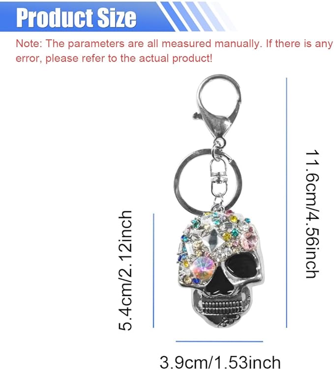 Bling Skull Car Keychain, Funny Metal Auto Key Ring Organizer, Driver Key Fob Holder Present for Men Women (Silver)