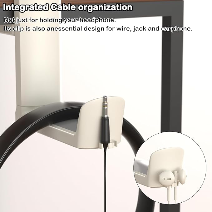 Headphone Hook - Adjustable Clamp-on Headphone Holder, Under Desk Gaming Headset Holder Mount Hook with Rotating Clamp (White)
