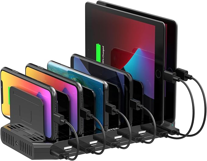 ??PCS??Unitek USB Charging Station, 10 USB Fast Ports Charge Docking Station and Adjustable Dividers, Multi Device Charger Organizer Compatible with iPad, iPhone, Tablet and Cell Phone - 5PCS, Black