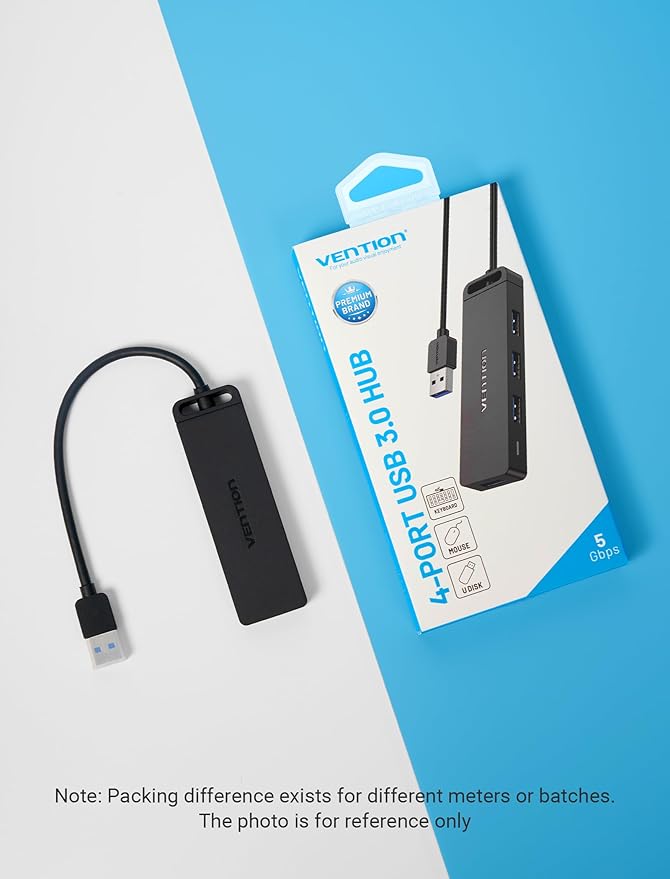 VENTION USB 3.0 Hub for Laptop- Multi USB Port Splitter, Ultra-Slim USB Extender Adapter, 4 Ports Fast Data Transfer for Laptop, MacBook, Printer, PS4, PC, Flash Drive, HDD, Wireless Mouse/Keyboard