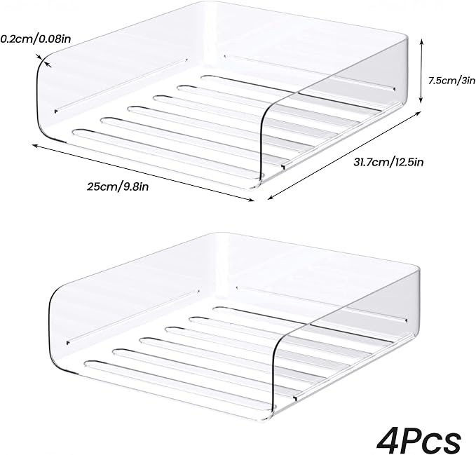 Tomorotec Desk Letter Tray Set, A4 Size Clear PET Stackable Document Organizer Office Desktop File Paper Holder Book Storage Rack Side Load Anti-Skid Stacking Support Convex Bottom (4X Portrait)