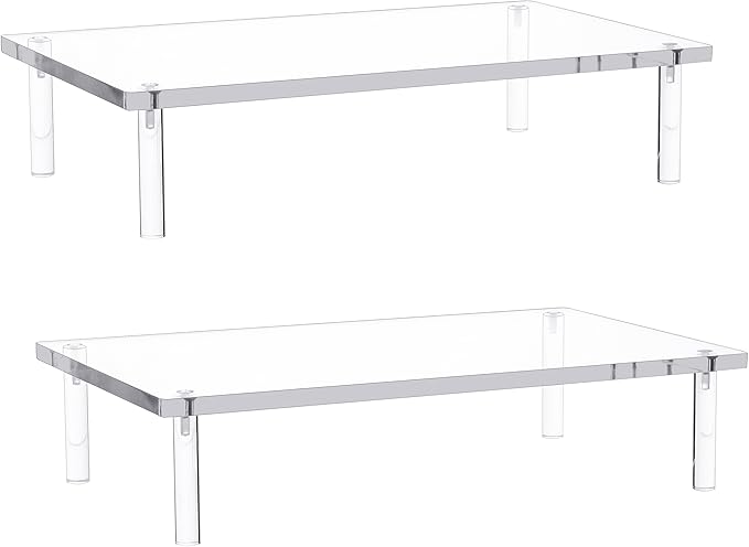 Jusalpha 2 PC Acrylic Monitor Stand - 10mm Thick Clear Platform - 14.5'' x 9'' x 3.4'' Desktop/ Laptop/ Monitor Riser Stand - For Laptop, PC, Notebook, Printer, Computer, Flat Screen LCD TV