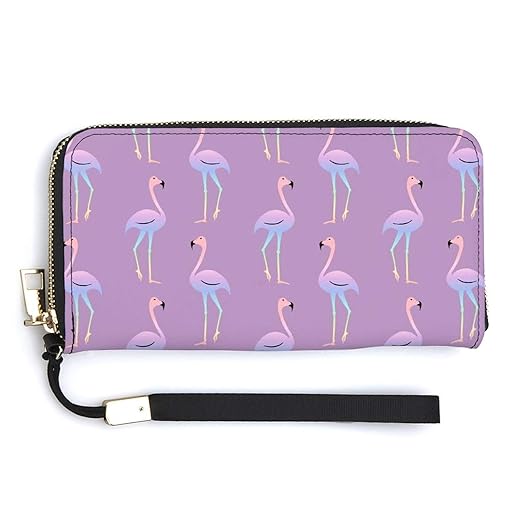 Unisex Zip Around Wallet for Adults Teens Beautiful And Colorful Rainbow Flamingo Coin Pouch Cash Pocket PU Leather Wallets Card Holder Organizer Designer Purse with Wristlet Strap