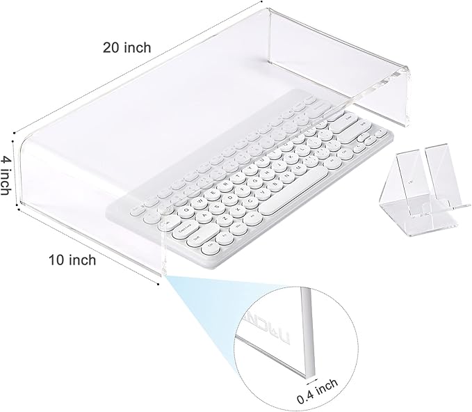 Premium Acrylic Monitor Stand, Extra-Wide Clear Computer Riser 20"x10"x4" ??Laptop Stand, Desktop Organizer for Office & Home, TV, Printer, iMac, Laptop ??Bonus Acrylic Phone Holder