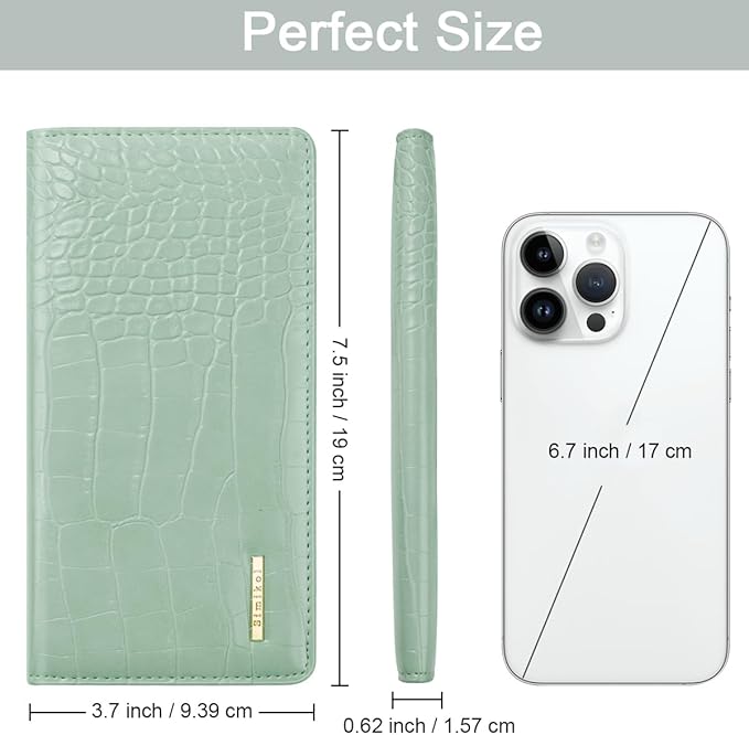 Wallet Women Bifold Faux Crocodile Leather Minimalist Slim Thin Long Wallets RFID Blocking Credit Cards Holder Purse with Back Zipper Coin Pocket for Women and Men,Green