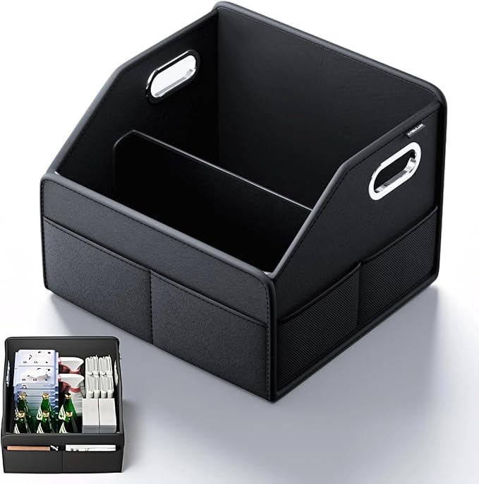 Car Storage Organizer – Compact PU Leather Bin for Trunk, Front Seat, Back Seat & Car Floor