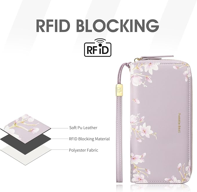 Pomelo Best Womens Wallet RFID Blocking Leather Multi Credit Card Large Capacity Wristlet Zip Around Long Wallets for Lady