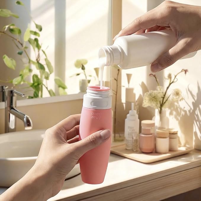 4 PCS Silicone Travel Bottles, 3oz Refillable Toiletries Containers Set, Small Empty Travel Size Bottles for Shampoo, Lotion, Shower Gel (Bright)