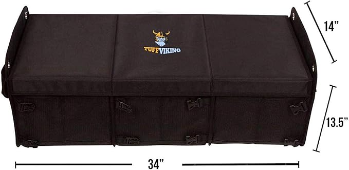 Tuff Viking Convertible Large 3 Compartment SUV Trunk Organizer | Truck Bed Organizer with Cover for Trucks, Cars, SUVs and Groceries. PATENTED (4-in-1 with Cover, Black)