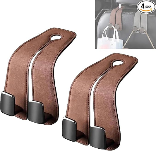 Car Purse Hooks, Car Hooks for Headrest, Leather Metal Car Hangers for Seat Double Hook, Multi-Functional Car Headrest Hook for Purses, Handbags