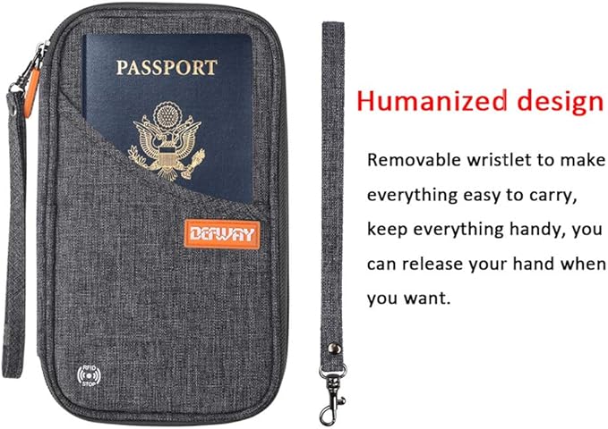 defway Passport Holder Travel Wallet - Family Passport Holder of 4, RFID Blocking Passport Wallet for Men Women, Travel Essentials for Flying, GREY