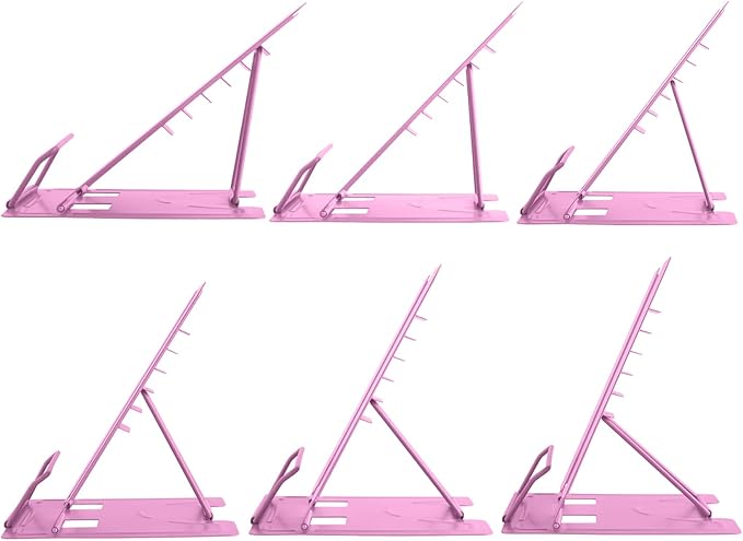 Honagu Book Stand Metal Desk Book Holder, Book Holders for Reading Hands Free, Adjustable Cookbook Documents Holder, Portable Bookstand for Music Books, Textbook, Recipe, Tablet, Ipad (Pink)