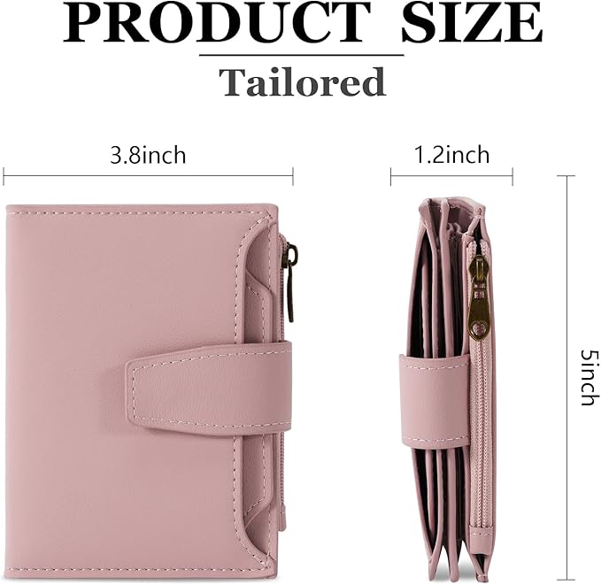 Airkit Small Wallet Women RFID Blocking Soft Leather Bifold Compact Card Holder Wallet for Women with Zipper Coin Pocket 4 ID Window