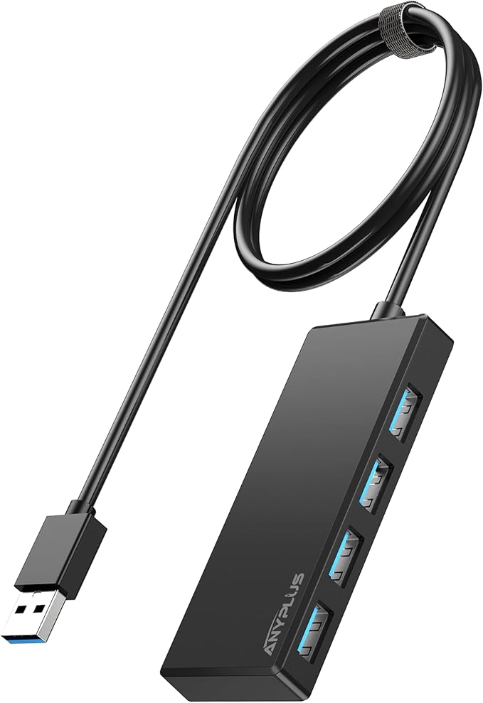 USB Hub, Multiport USB Splitter Adapter, 2 ft Long Cable USB 3.0 Hub, USB Extender for Laptop, PC, iMac, Surface Pro, MacBook, Mac Pro, Flash Drive, XPS, Mouse, HDD, Black, HJ-Black-0.5M-001