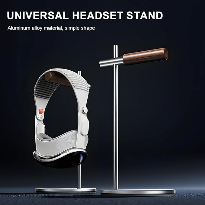 Oak Headphone Stand, Wood Headset Stand for Desk, Universal Holder for Airpods max, Bose, Beats, Gaming, Apple Vision Pro, VR Display Stand (Silver)