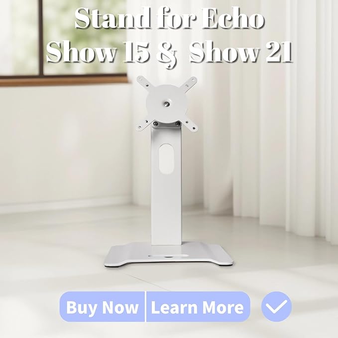 Metal Swivel and Tilt Stand for Echo Show 15 (Gen 1, Gen 2) and Show 21 Adjustable (-58/+58) with 360 Rotatable Wall Mounting Holder for Monitor Full Motion 13-29 inch White