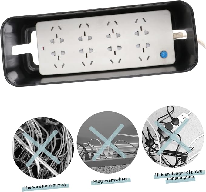 Uonlytech Compact Strip Cable Management Box Plastic Organizer for Desk TV and Computer S Size (Black)