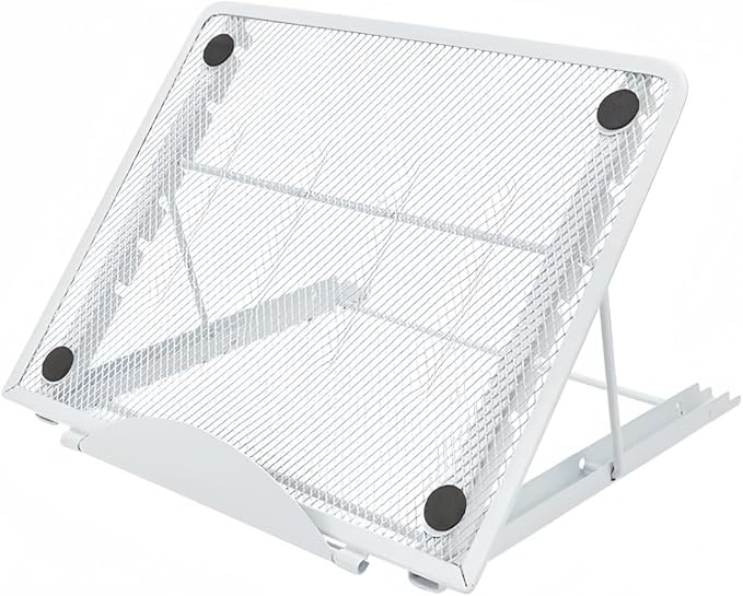 Ergonomic Laptop Tablet Stand Metal Mesh Ventilated Desktop Adjustable Computer Holder Riser Compatible with Apple MacBook Air Pro Dell XPS HP Samsung Lenovo More Laptops up to 16" (White)
