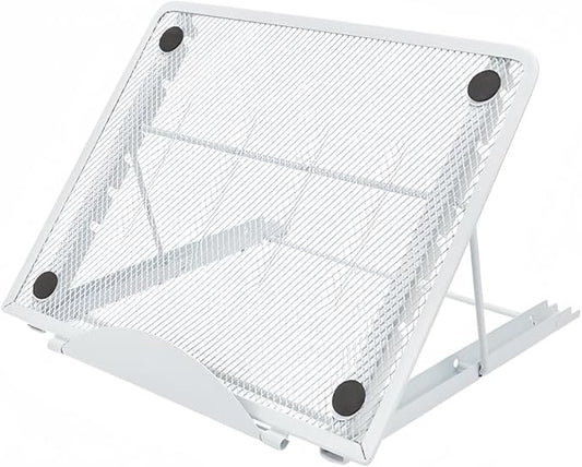 Ergonomic Laptop Tablet Stand Metal Mesh Ventilated Desktop Adjustable Computer Holder Riser Compatible with Apple MacBook Air Pro Dell XPS HP Samsung Lenovo More Laptops up to 16" (White)