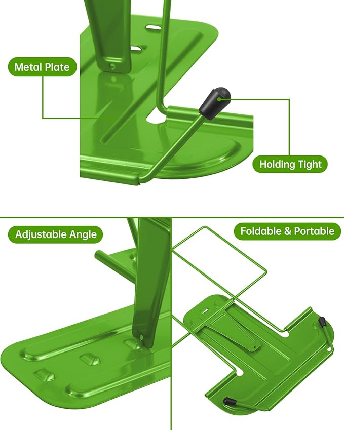 Honagu Book Stand for Reading, Adjustable Reading Rest Book Holder, Documents Holder, Sturdy Typing Stand for Recipes Textbooks Tablet Music Books (Green)