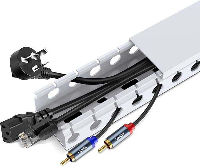 Updated White Cable Raceway Kit, 77 (5x15.5) inch Open Slot Wire Covers for Cords, Cable Management System to Hide Under Desk/TV/Computer/Net/Power Cords(Pack 5)