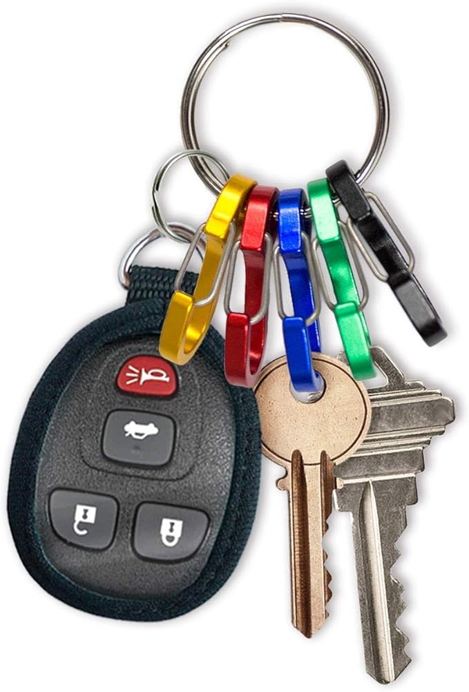 Lucky Line Key Identifiers, 1 ⅜” Small C-Shape Carabiner Keychain Clips Set, 5 Colors, 1” Nickel-Plated Key Ring Included