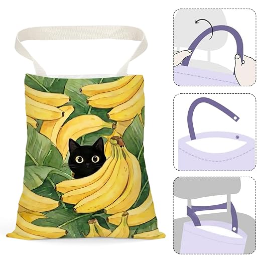 Black Cat Car Trash Bag, Banana Car Trash Bag Hanging, Banana Accessories, Summer Decor Waterproof Cars Back Seat Hanging Organizer Garbage Can for Vehicle Travelling Camping
