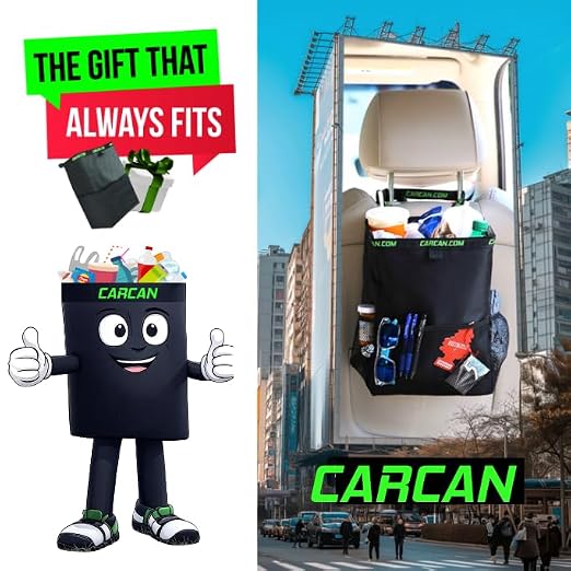 CarCan The Original 3 in 1 Hanging Car Trash Can for Back Seat, Cooler & Storage Bag – Metal Framed, Washable & Reusable Car Trash Bin with 3 Pockets Pack of 10
