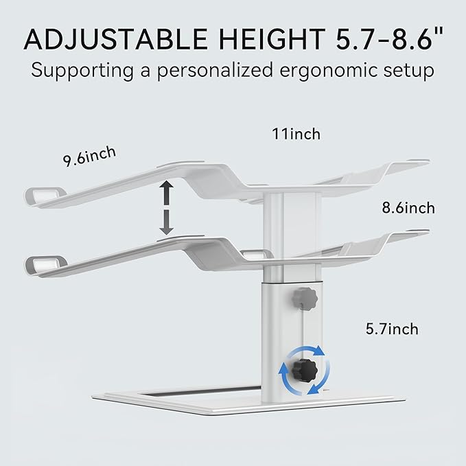 SOUNDANCE Adjustable Laptop Stand for Desk, Computer Stand, Ergonomic Laptop Riser Holder Compatible with 10 to 17.3 Inches Notebook PC Computer, Aluminum Silver