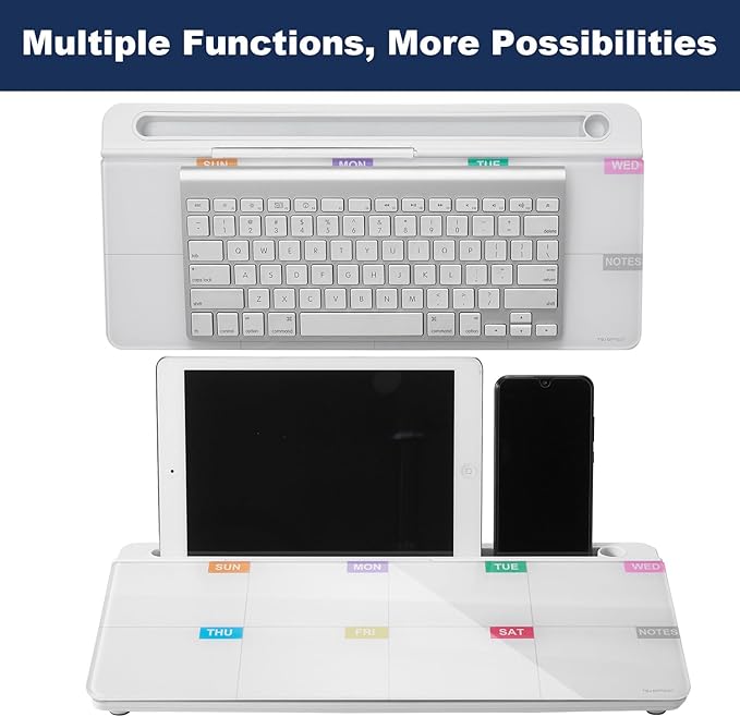 TSJ OFFICE Whiteboard Weekly Dry-Erase-Board - Desktop White Board Calendar Desk Organizers with Accessories Computer Keyboard Stand with Drawer, for Office, Home, School Supplies - White Calendar