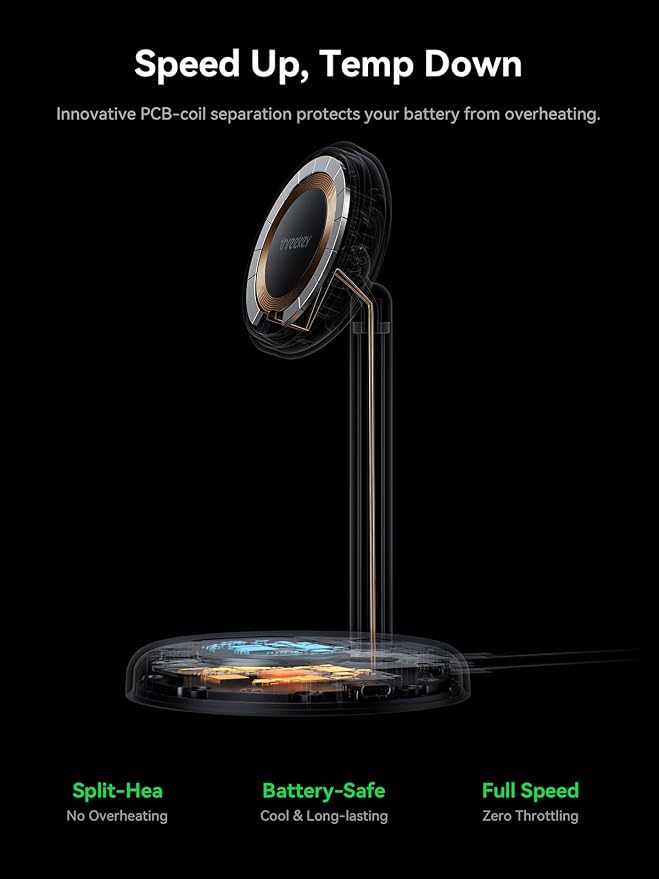 THREEKEY for Qi2 Certified 25W Magnetic Charging Stand with Cooling Fan & LED Light, Fast Wireless Charger Station for iPhone 17-12 Series/Galaxy S26-S25/Pixel 10【No Adapter】