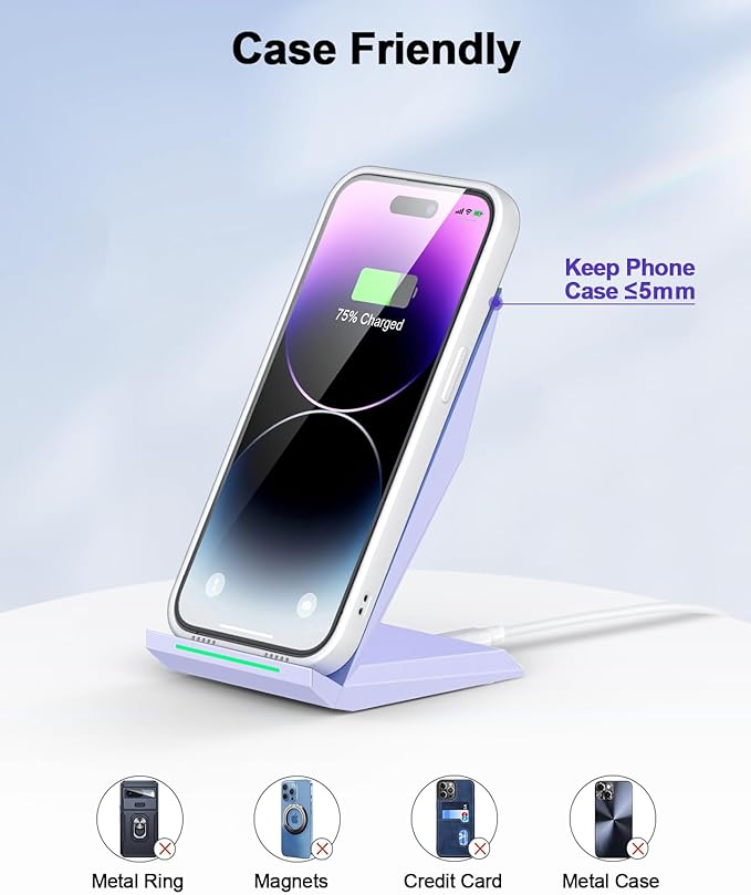 NANAMI Wireless Charger - Fast Wireless Charging Stand Compatible with Apple iPhone 17/17 Pro/17 Pro Max/16/15/14/13/12 Pro, Desktop Phone Charger for Samsung Galaxy S26/S26+/S25/S24/S23/S22/S21