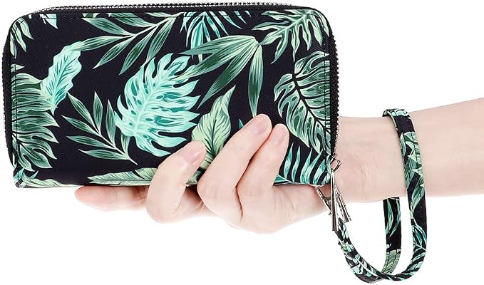 Cellphone Wallet for Women Dual Zipper Long Purse with Removable Wristlet