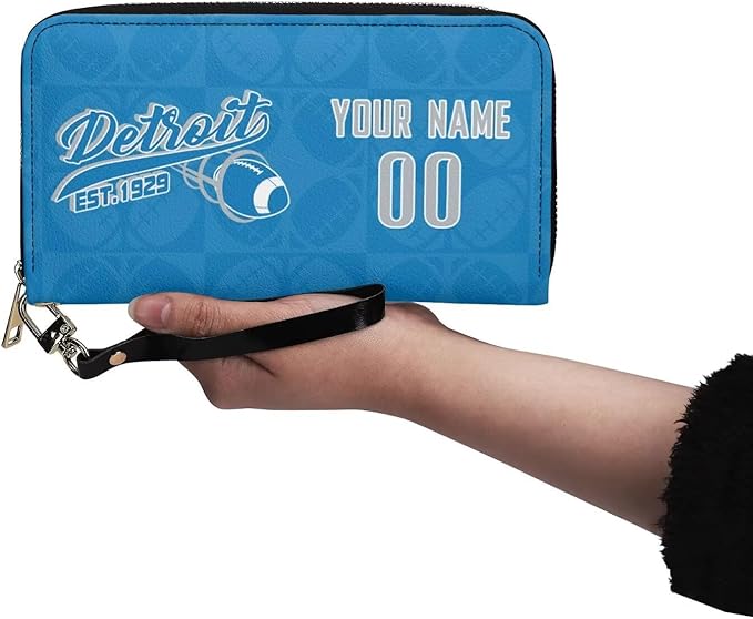 Custom Sports Team Zip Organizer Wallet-Personalized PU Leather Wallet with Name Number,Multi-Card Slots,Wrist Strap,Fan Gift for Men Women.