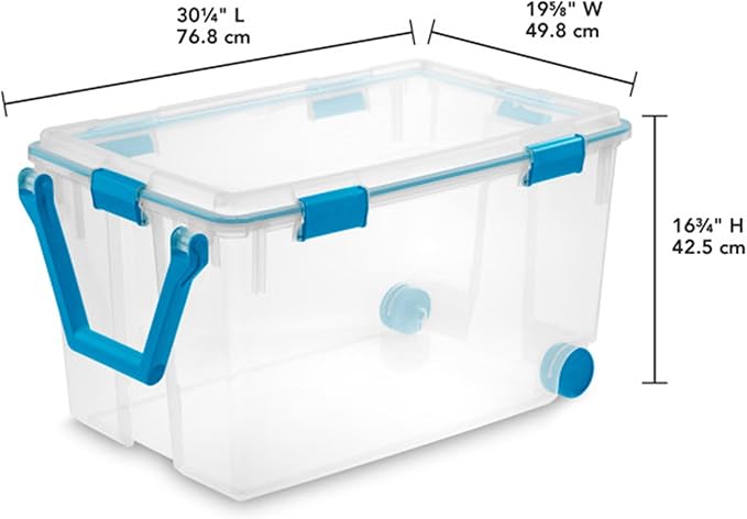 Sterilite 120 Qt Wheeled Gasket Box, Stackable Storage Bin with Latching Lid, Handle and Tight Seal, Plastic Container with Clear Base and Lid, 1-Pack