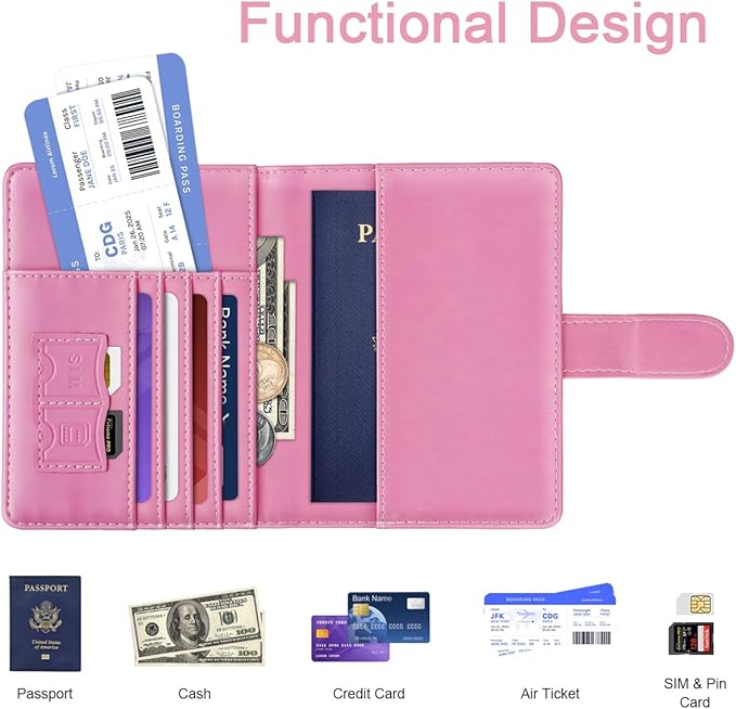 Passport Holder Cover Initail Letter A-Z Travel Wallet Embossed Design RFID Blocking Card Holder Personalized Gift Passport Cover Wallet, Passport Book Holders for Women and Girls, Pink-G