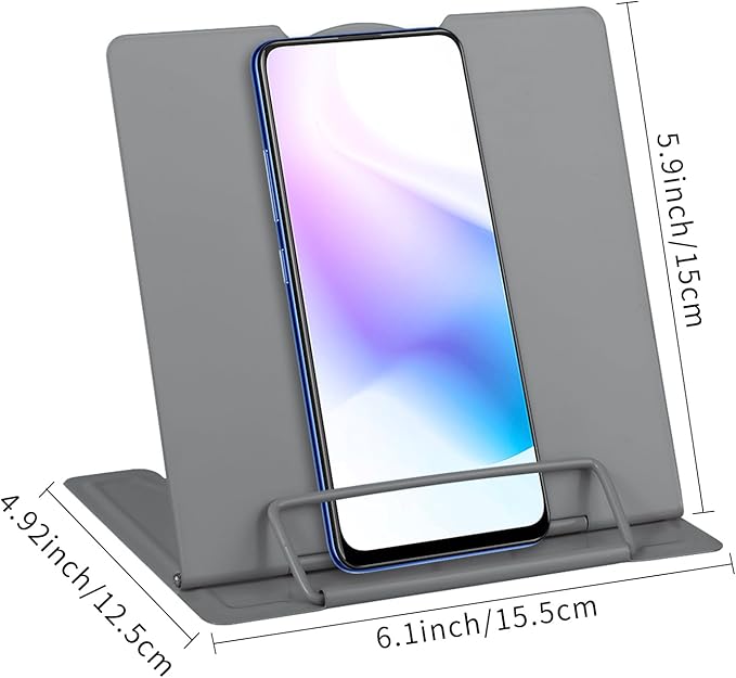 Honagu Small Book Stand Book Holder Metal Desk Stand for Reading Hands Free, Adjustable Cookbook Documents Holder, Portable for Music Books, Textbook, Recipe, Tablet, Ipad, Great Gifts (Grey)