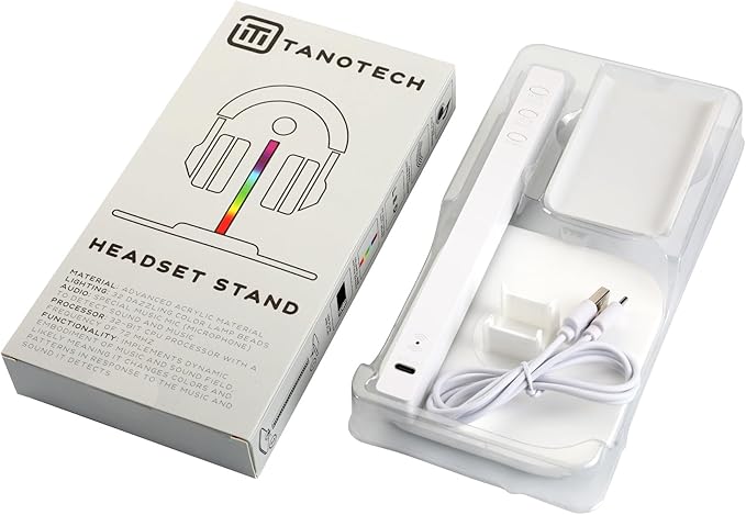 Headphone Stand, Headset Stand, LED Multi-Color Light, 2 in 1, Headset Holder, Gaming Accessories, Tabletop Setup (White)
