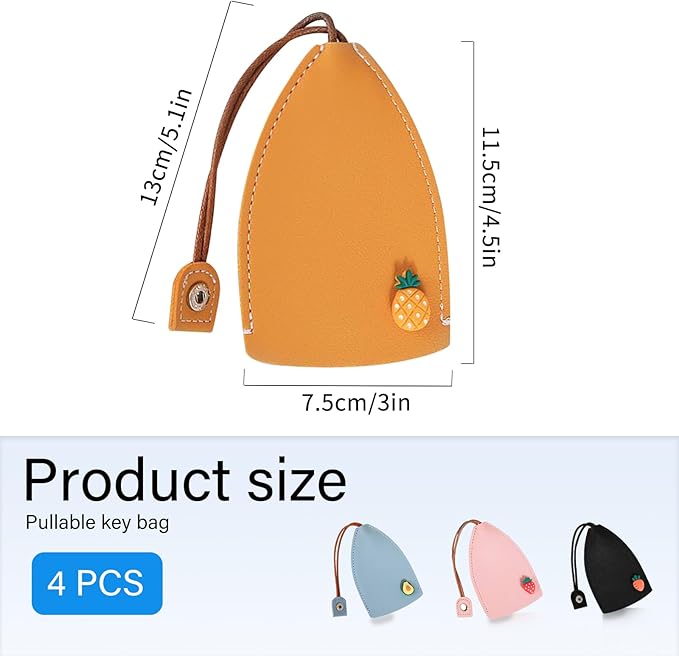 8Pcs Cute Key Fob Case, PU Leather Car Key Case Personalized Pull Out Key Bag Portable Key Pouch for Car Keys