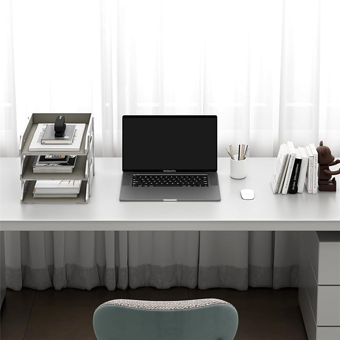 Leather Desk Organizer, Thipoten 3-Tier Stackable Letter Tray Holder for Office Supplies, Paper, File, Magazine, Perfect Office Organization for Desktop (White-3Tiers)