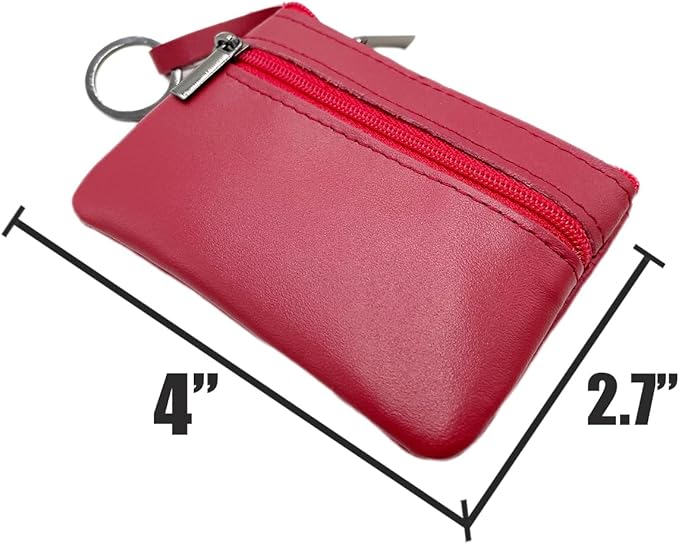 Freezx Women Genuine Leather Coin Pouch Zip Mini Purse Wallet Key Chain Double Zipper