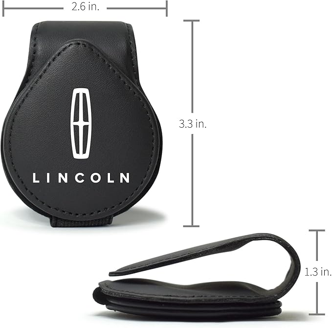 iPick Image for Lincoln Logo Black Leather Magnetic Sunglass Holder Car Sun Visor Mount Clip - Official Licensed