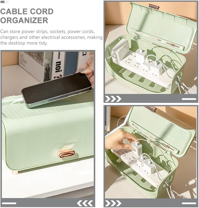 NUOBESTY Cable Management Box with Easy Installation for Hiding Large Capacity Cord Organizer and Modern Stylish Design, Multi-functional Power Cord Storage Container for Desk