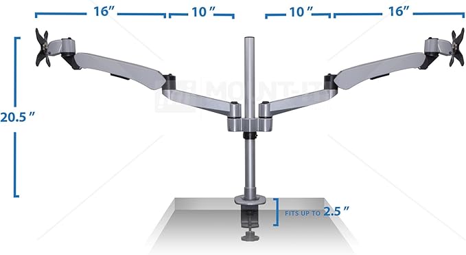 Mount-It! Expandable Two Monitor Computer Desk Mount Spring Arm Quick Release (MI-45116)