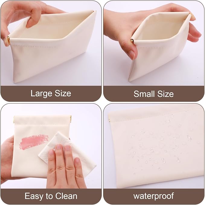 2 PCS Ladies Small Makeup Bag for Purse,Small Makeup Pouch,Purse organizer,Coin purse lipstick Cosmetic Accessories Organizer,Travel Set Organizer,Waterproof Portable Zipperless Self-Sealing(Cream)