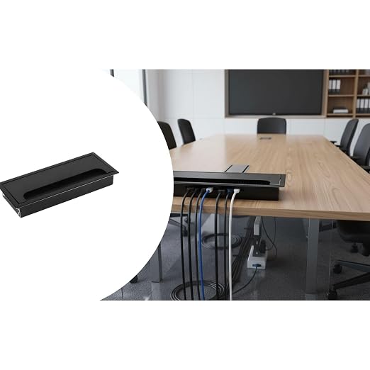 Desktop Cable Management Cover for Desk Organization - Aluminum Alloy Cable Box with Brush Seal (Black, 8.0x20.0x2.8 cm)
