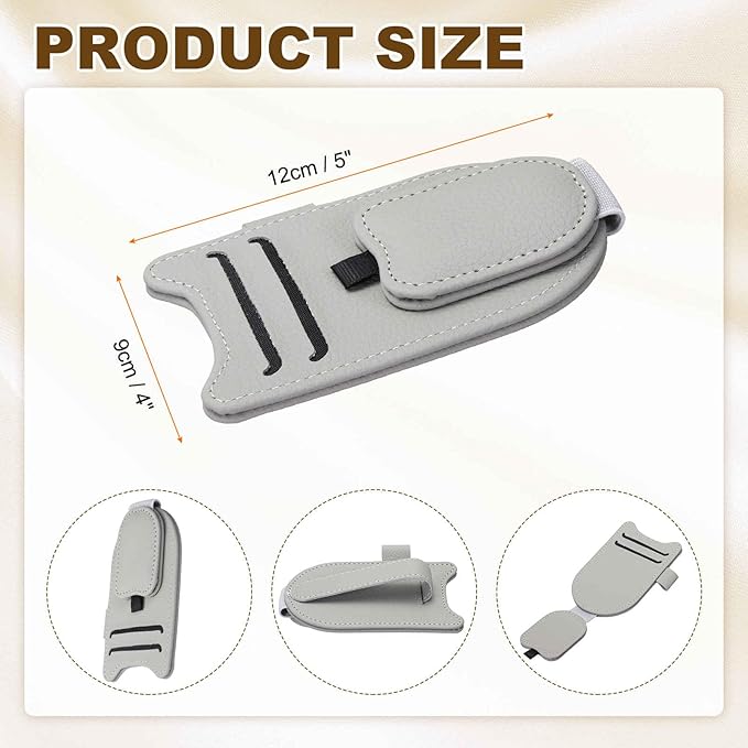 HARFINGTON 1 Pcs Sunglass Holder for Car Magnetic Leather Glasses Holder Universal Visor Sunglasses Clip Car Accessories Interior for Glasses Ticket Cards,Gray