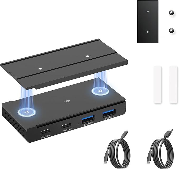 EJAY 10Gbps Magnetic USB-C Hub, 4-Port USB 3.2 Gen2 Data Transfer, Includes 2 Packs Sliding Rail, Screws and Sticky Pads for MacBook Laptop PC