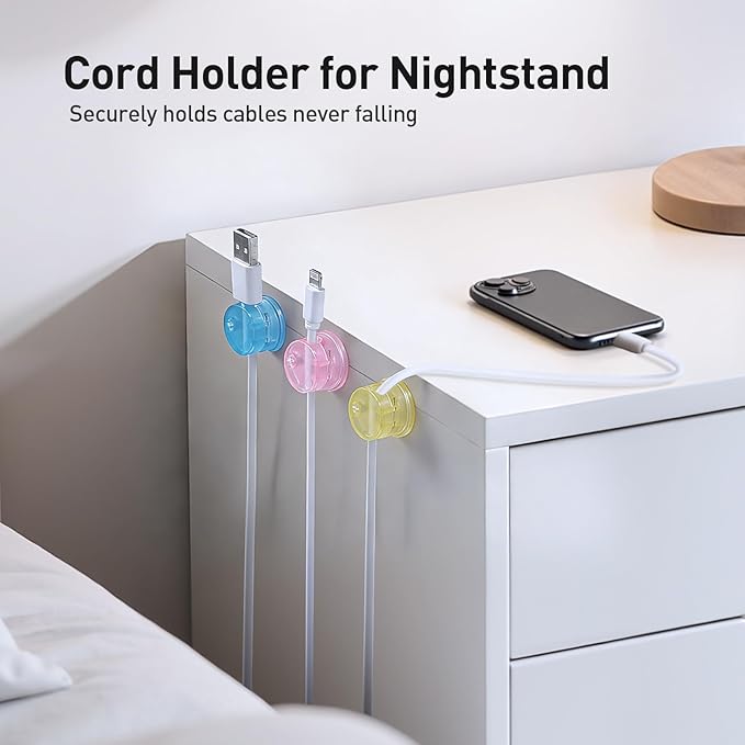 AGPTEK 8 Pack Magnetic Cable Clips, Upgraded 360° Rotatable Cord Holder Clips for Nightstand, Desk Cord Organizer Adhesive Wire Management Home Office Phone Charging Cords USB Cable Keeper (Colorful)